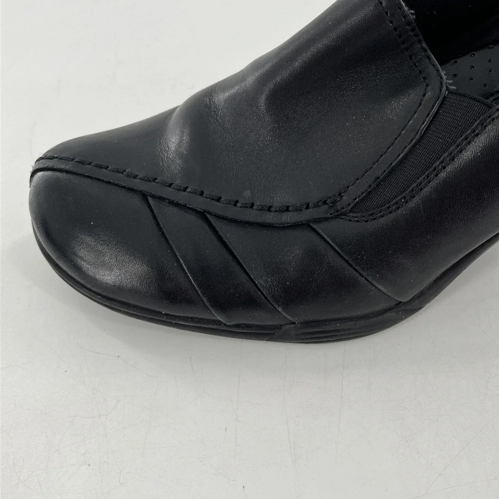G H Bass & Co Leather Pump Low Chunky Heel Womens 9 M Black Kitten Ruched Tenley